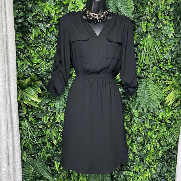 MOSSIMO Dress Women‎ XS Black Blouson Sheath Stretched Waist 2236 - Picture 2 of 7